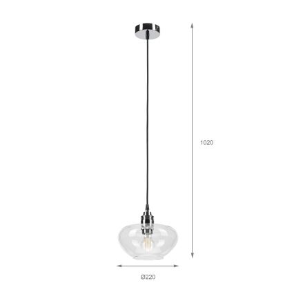 Lustră suspendată pe cablu FLO 1xE27/15W/230V crom lucios/abajur din sticlă transparentă