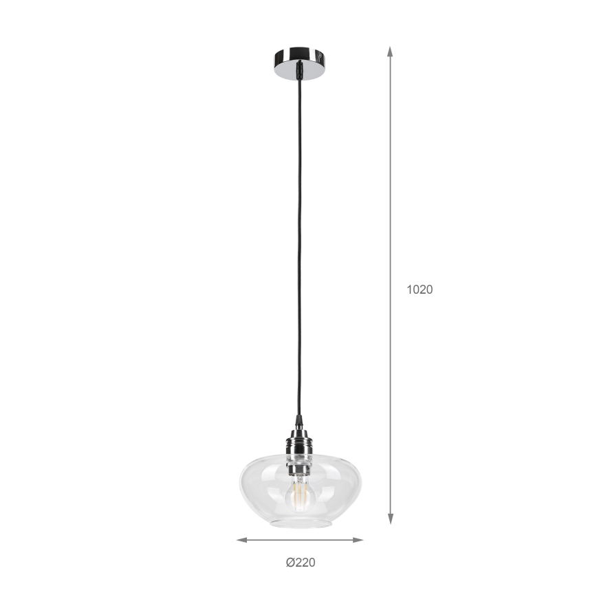 Lustră suspendată pe cablu FLO 1xE27/15W/230V crom lucios/abajur din sticlă transparentă
