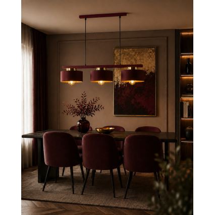 Lustră suspendată pe cablu IGNIA 3xE27/60W/230V vișiniu/auriu