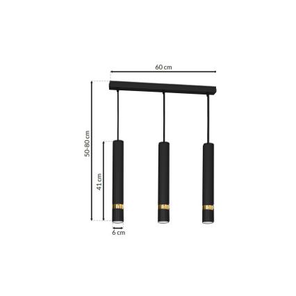 Lustră suspendată pe cablu JOKER, 3x GU10, 25 W, 230 V, negru/auriu