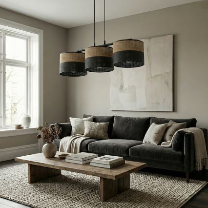 Lustră suspendată pe cablu KARBON, 3xE27/15W/230V, negru/maro