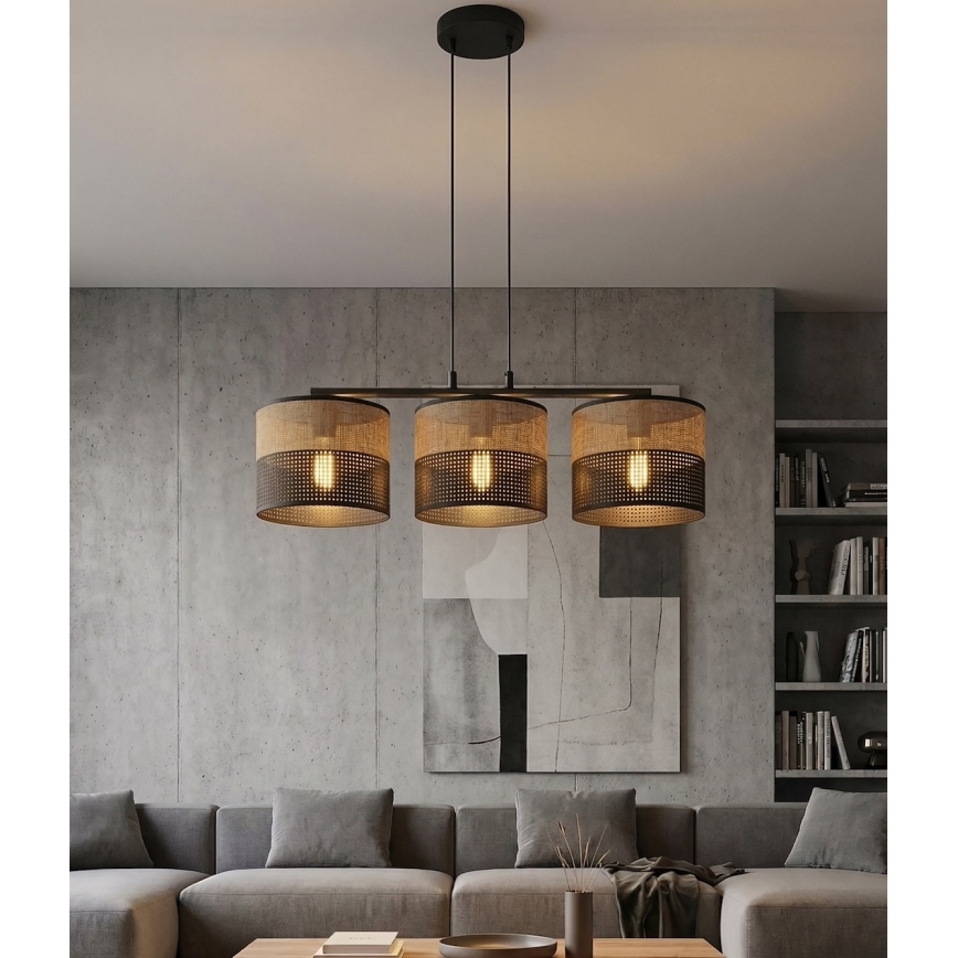 Lustră suspendată pe cablu KARBON, 3xE27/15W/230V, negru/maro