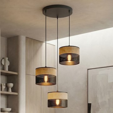 Lustră suspendată pe cablu KARBON 3xE27/15W/230V negru/maro