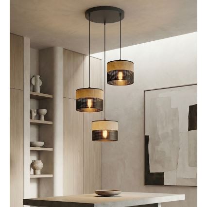 Lustră suspendată pe cablu KARBON 3xE27/15W/230V negru/maro