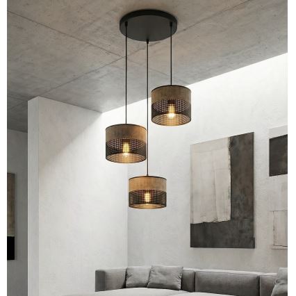 Lustră suspendată pe cablu KARBON 3xE27/15W/230V negru/maro