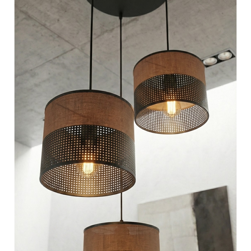 Lustră suspendată pe cablu KARBON 3xE27/15W/230V negru/maro