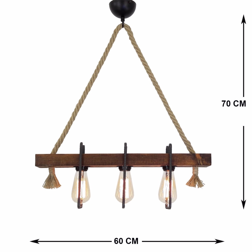 Lustră suspendată pe cablu KUTUK 3xE27/40W/230V, lemn de pin