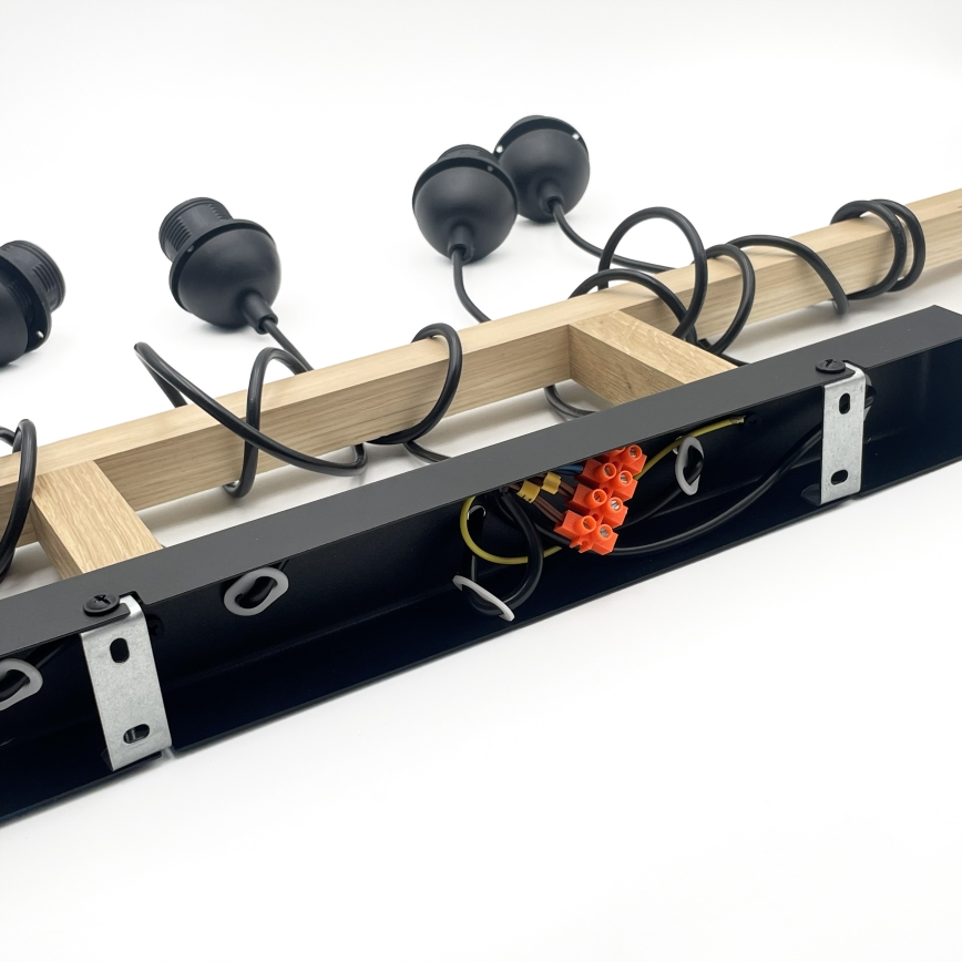 Lustră suspendată pe cablu LEANDRA, 5x E27, 15W, 230V, stejar/negru