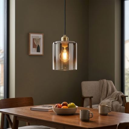 Lustră suspendată pe cablu LIAH 1xE27/15W/230V auriu/maro fumuriu