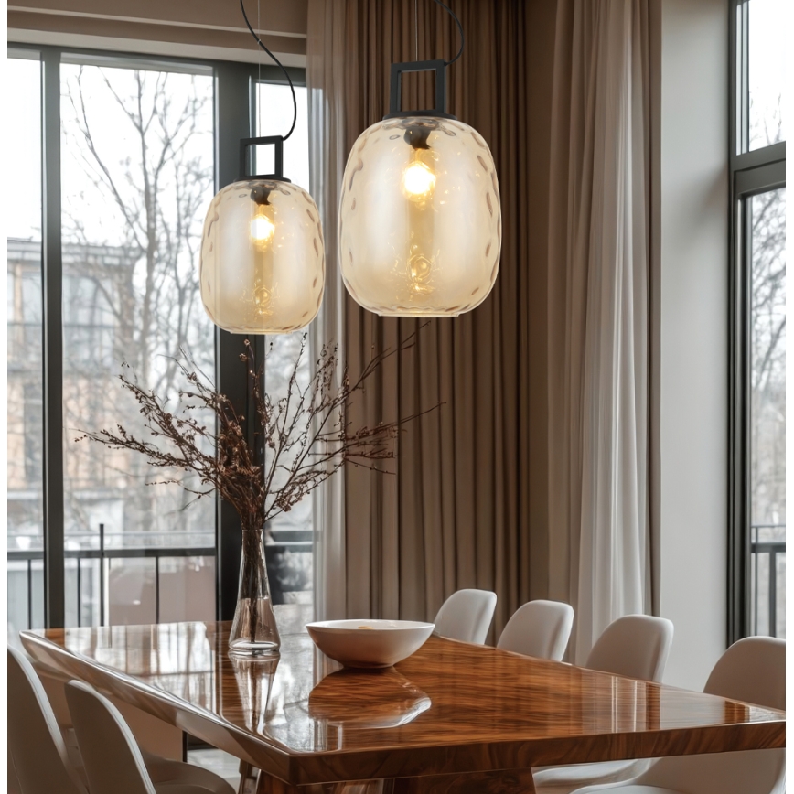 Lustră suspendată pe cablu LUCY 1xE27/40W/230V bej fumuriu