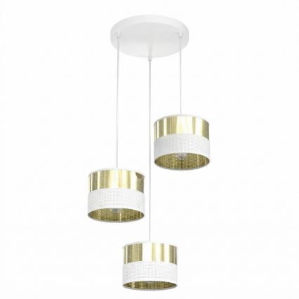 Lustră suspendată pe cablu LUX 3xE27/15W/230V alb/auriu