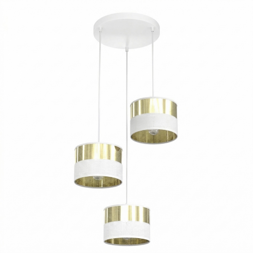 Lustră suspendată pe cablu LUX 3xE27/15W/230V alb/auriu