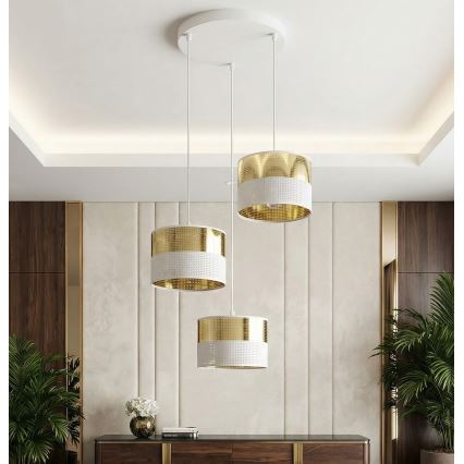 Lustră suspendată pe cablu LUX 3xE27/15W/230V alb/auriu
