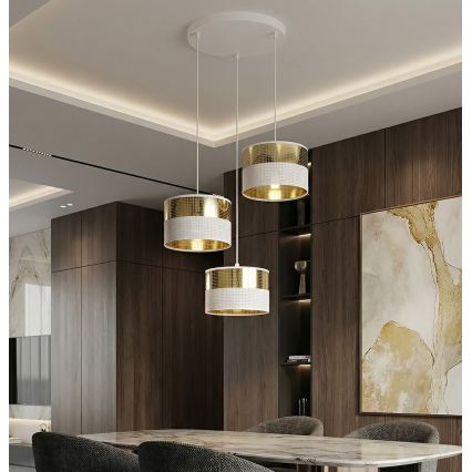 Lustră suspendată pe cablu LUX 3xE27/15W/230V alb/auriu