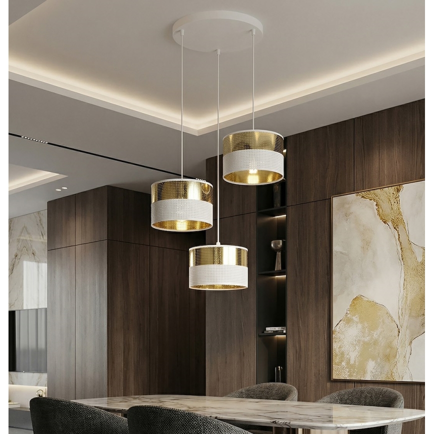 Lustră suspendată pe cablu LUX 3xE27/15W/230V alb/auriu