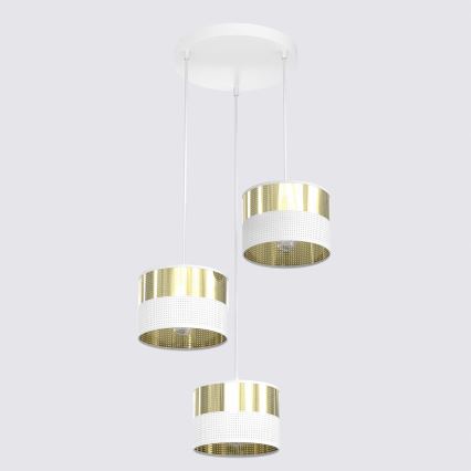 Lustră suspendată pe cablu LUX 3xE27/15W/230V alb/auriu