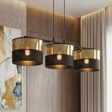 Lustră suspendată pe cablu LUX 3xE27/15W/230V negru/auriu