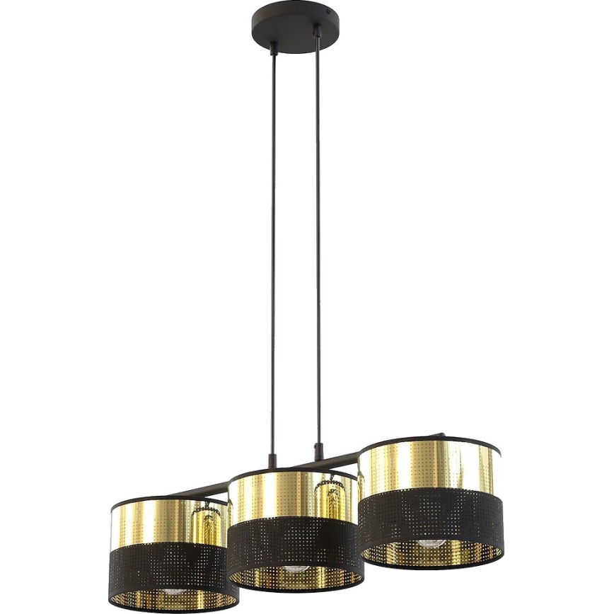 Lustră suspendată pe cablu LUX 3xE27/15W/230V negru/auriu
