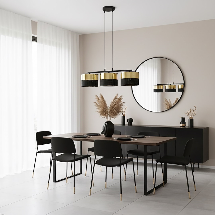 Lustră suspendată pe cablu LUX 3xE27/15W/230V negru/auriu