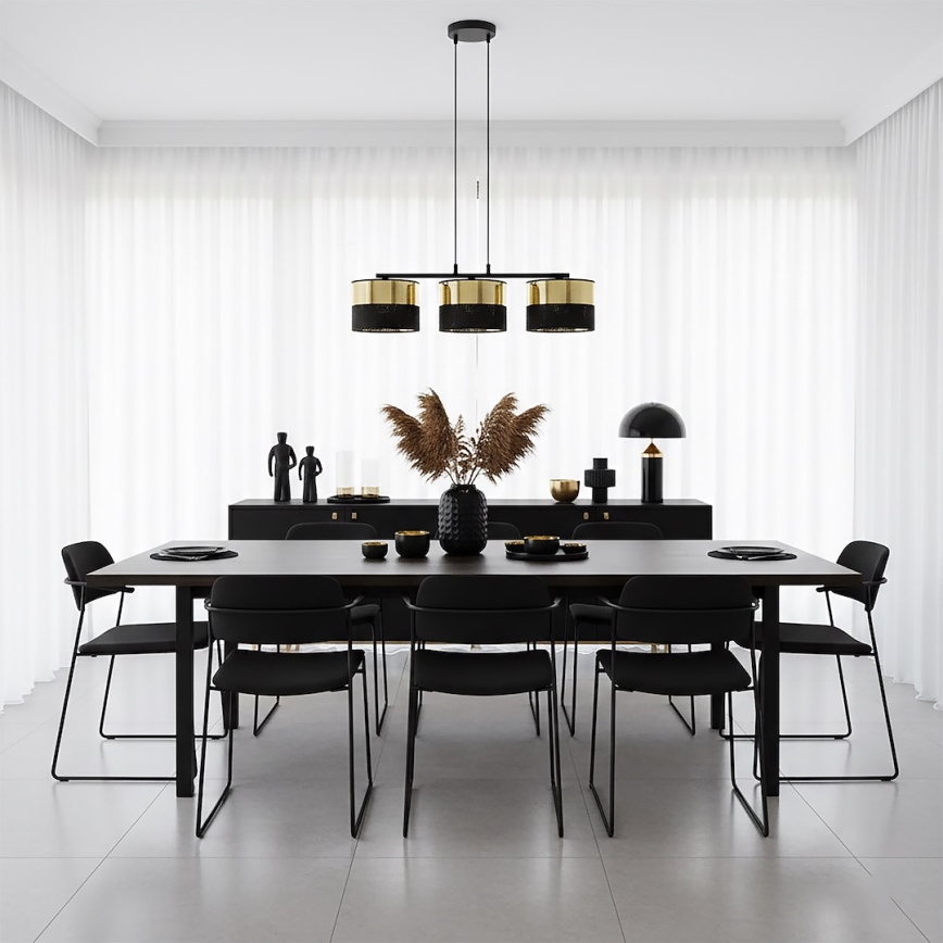 Lustră suspendată pe cablu LUX 3xE27/15W/230V negru/auriu