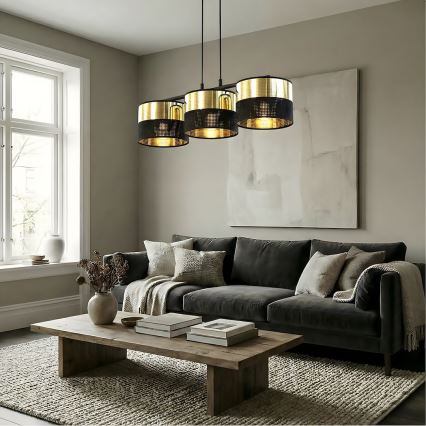 Lustră suspendată pe cablu LUX 3xE27/15W/230V negru/auriu