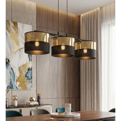 Lustră suspendată pe cablu LUX 3xE27/15W/230V negru/auriu