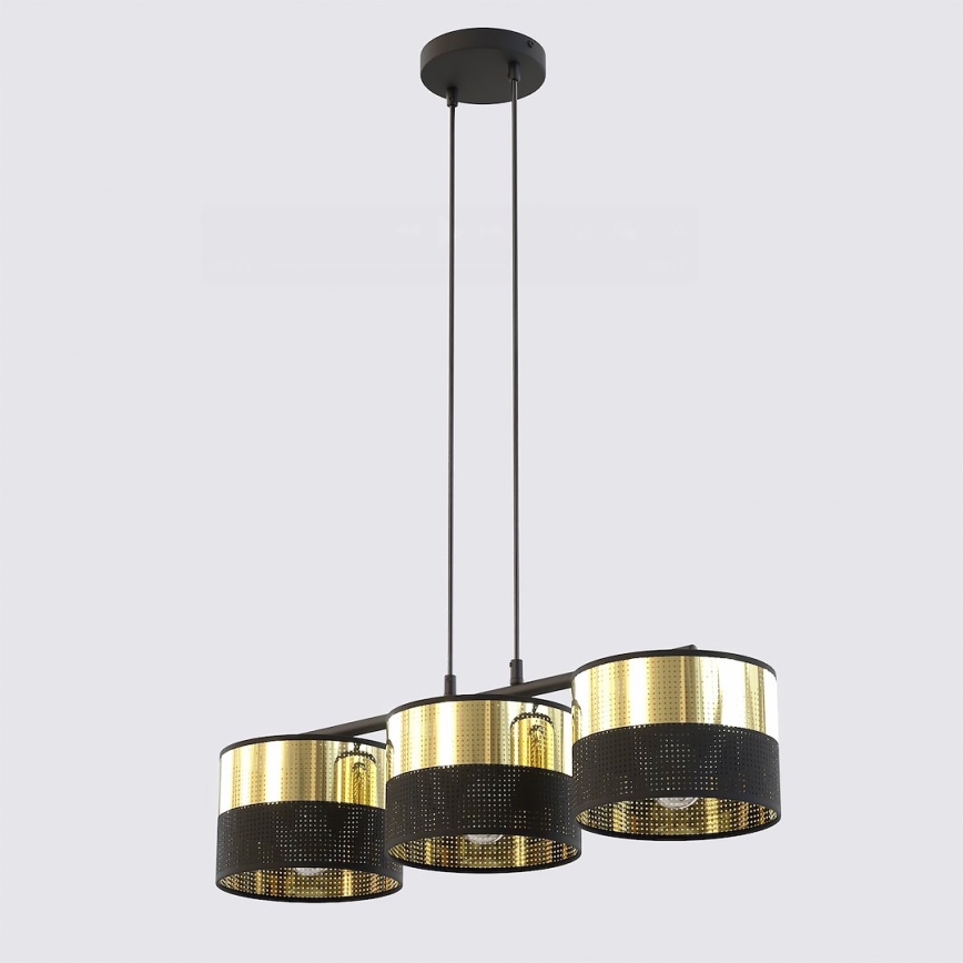 Lustră suspendată pe cablu LUX 3xE27/15W/230V negru/auriu