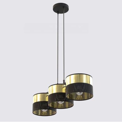 Lustră suspendată pe cablu LUX 3xE27/15W/230V negru/auriu