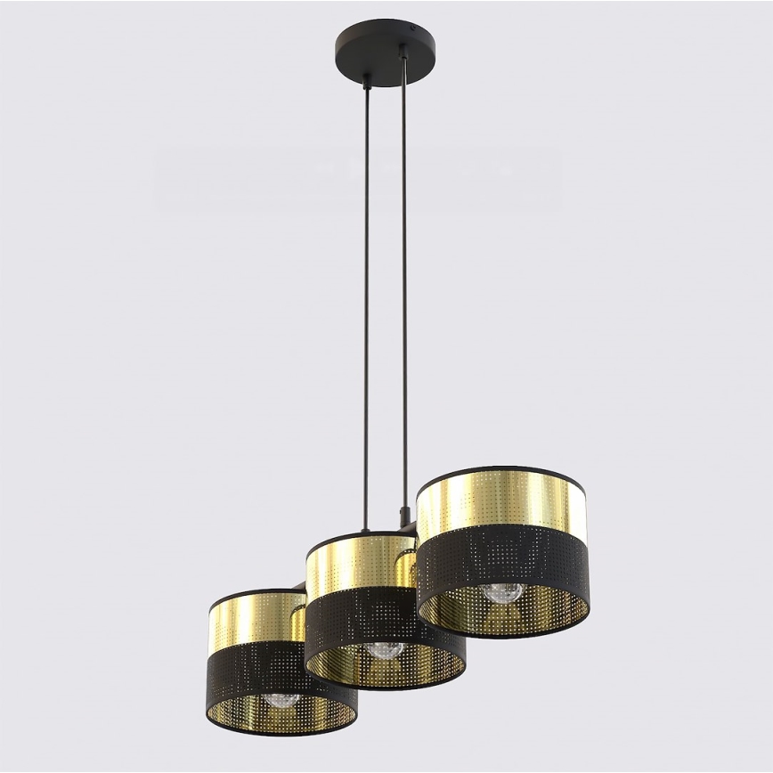 Lustră suspendată pe cablu LUX 3xE27/15W/230V negru/auriu