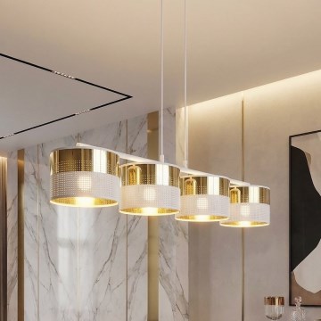 Lustră suspendată pe cablu LUX, 4x E27, 15W, 230V, alb/auriu
