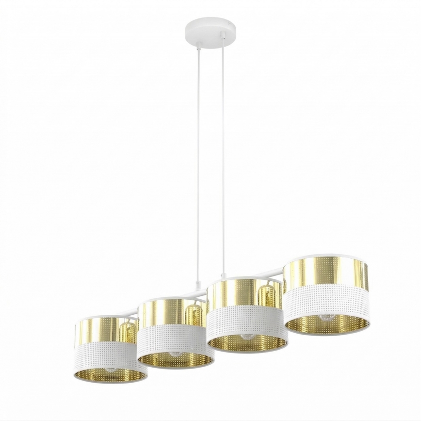Lustră suspendată pe cablu LUX, 4x E27, 15W, 230V, alb/auriu