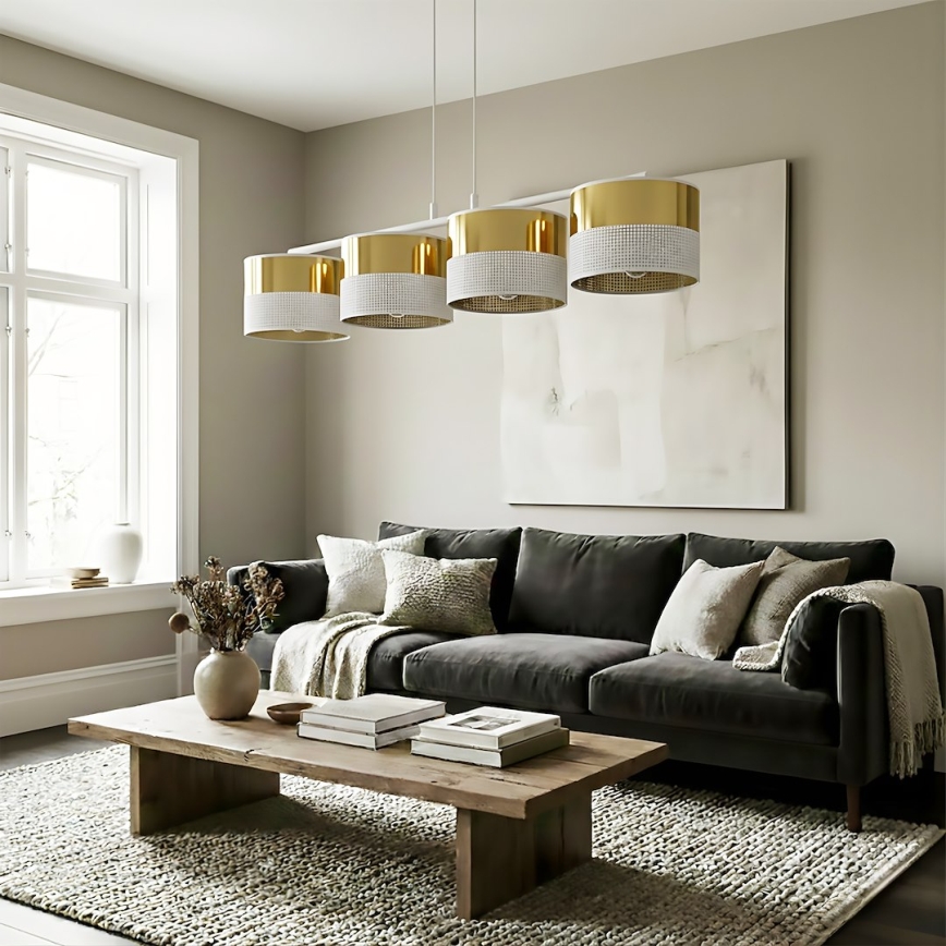 Lustră suspendată pe cablu LUX, 4x E27, 15W, 230V, alb/auriu