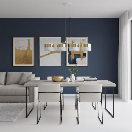 Lustră suspendată pe cablu LUX, 4x E27, 15W, 230V, alb/auriu