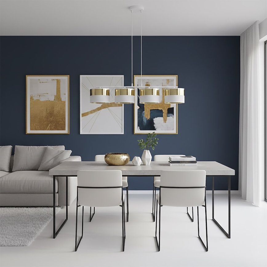 Lustră suspendată pe cablu LUX, 4x E27, 15W, 230V, alb/auriu