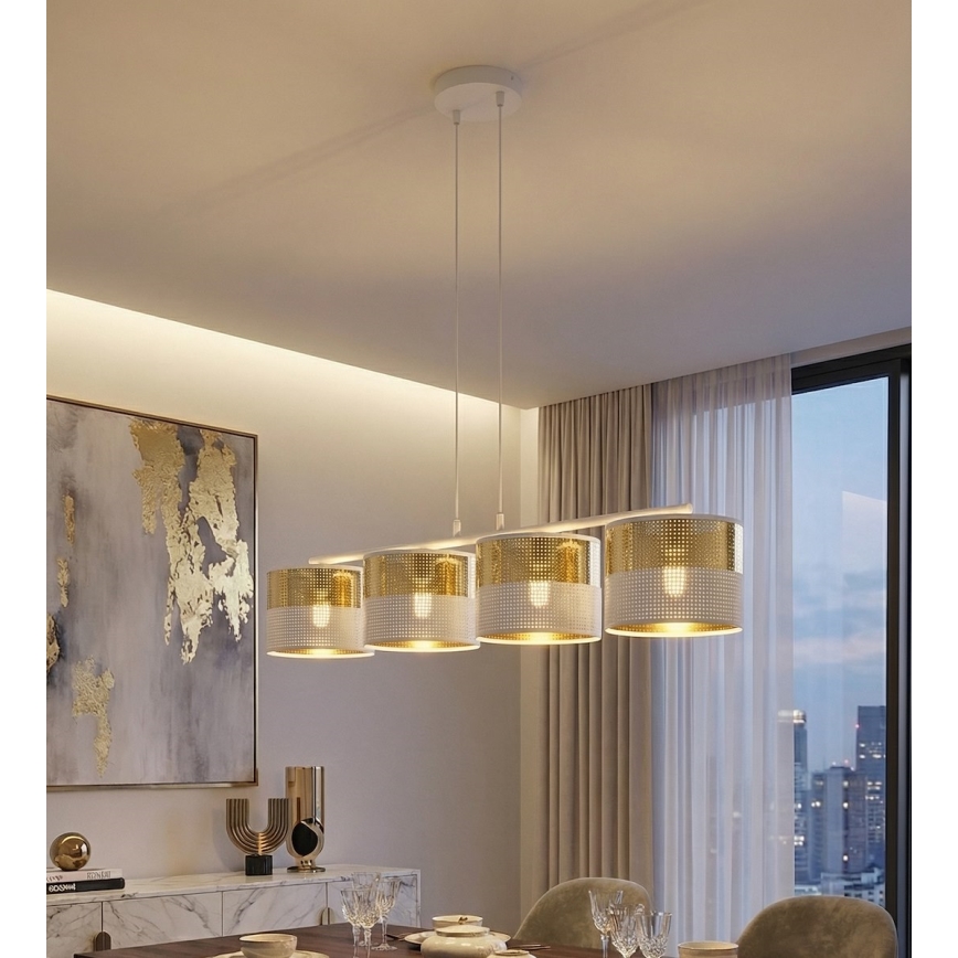 Lustră suspendată pe cablu LUX, 4x E27, 15W, 230V, alb/auriu
