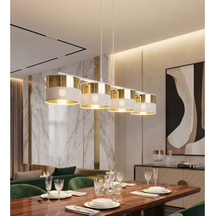 Lustră suspendată pe cablu LUX, 4x E27, 15W, 230V, alb/auriu