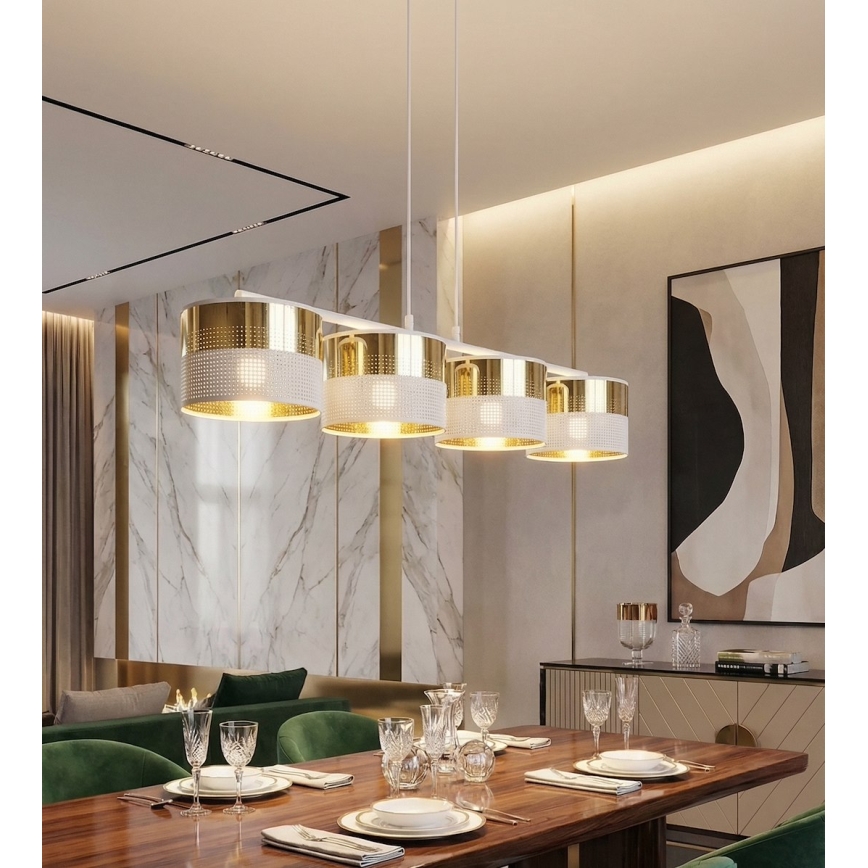 Lustră suspendată pe cablu LUX, 4x E27, 15W, 230V, alb/auriu