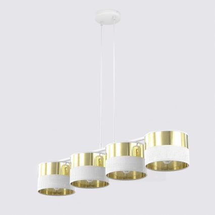 Lustră suspendată pe cablu LUX, 4x E27, 15W, 230V, alb/auriu