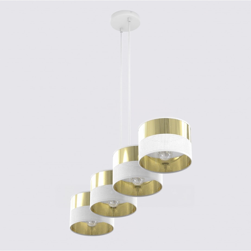 Lustră suspendată pe cablu LUX, 4x E27, 15W, 230V, alb/auriu
