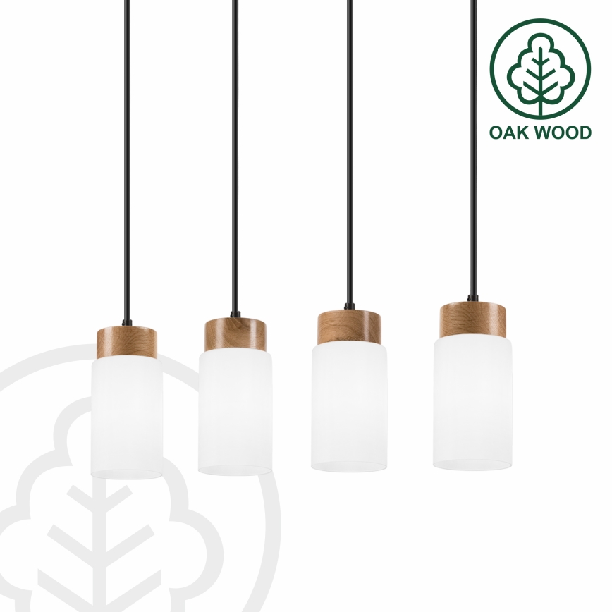 Lustră suspendată pe cablu MARKUS, 4 x E27, 15W, 230V, negru/stejar