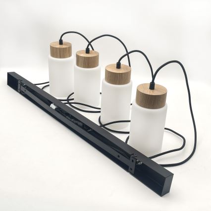 Lustră suspendată pe cablu MARKUS, 4 x E27, 15W, 230V, negru/stejar