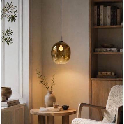 Lustră suspendată pe cablu MIRROR 1xE27/14W/230V auriu fumuriu