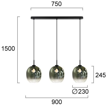 Lustră suspendată pe cablu MIRROR 3xE27/14W/230V negru fumuriu