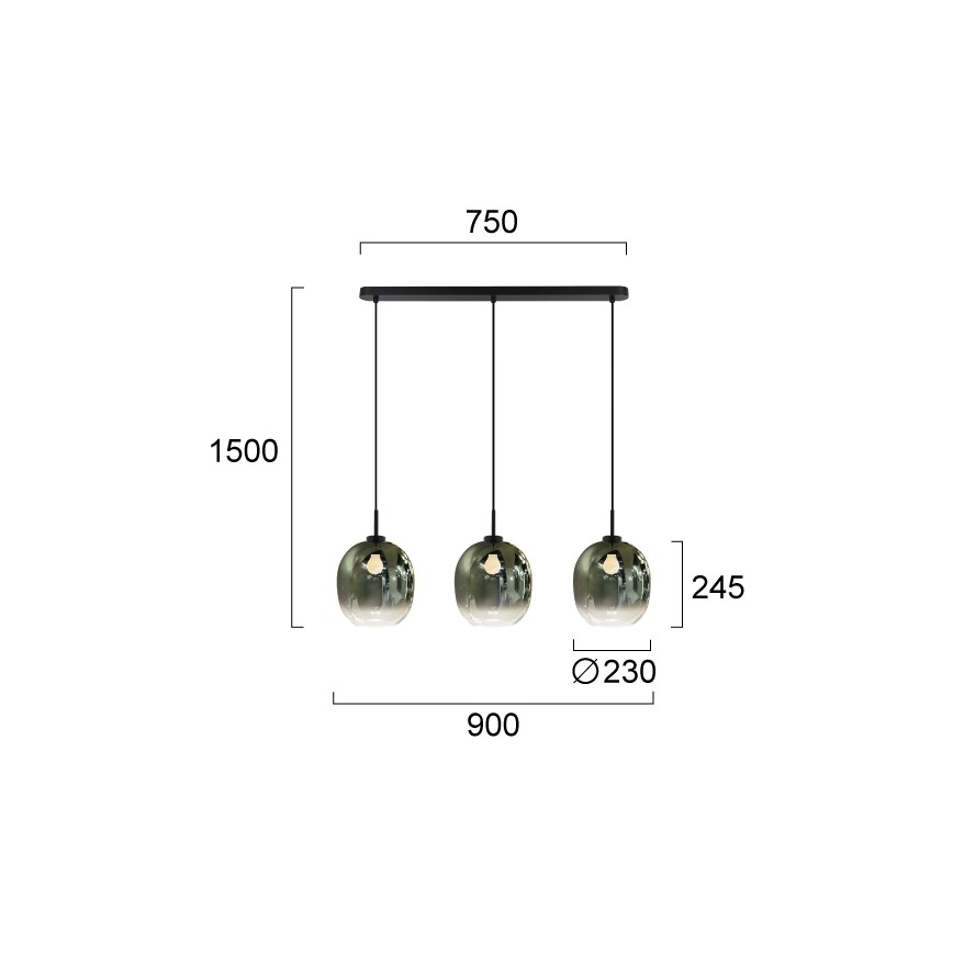 Lustră suspendată pe cablu MIRROR 3xE27/14W/230V negru fumuriu