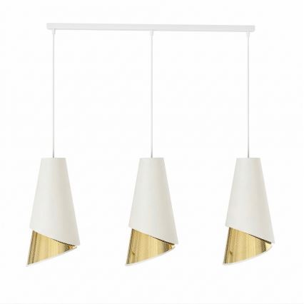 Lustră suspendată pe cablu MODA, 3x E27/15W/230V, alb/auriu