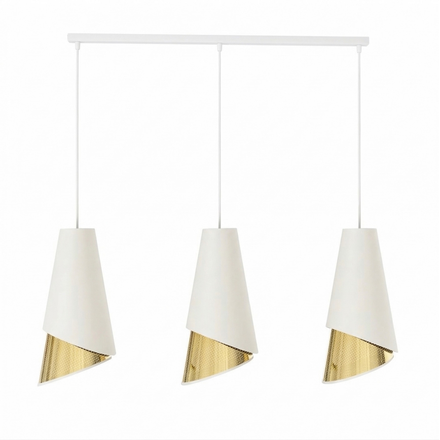 Lustră suspendată pe cablu MODA, 3x E27/15W/230V, alb/auriu
