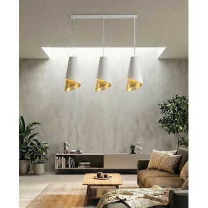 Lustră suspendată pe cablu MODA, 3x E27/15W/230V, alb/auriu