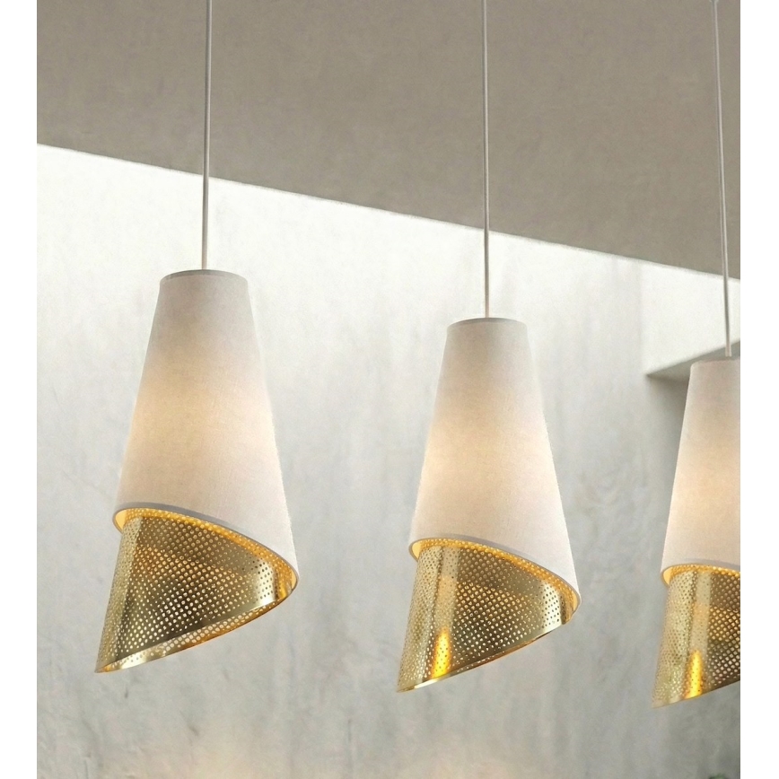 Lustră suspendată pe cablu MODA, 3x E27/15W/230V, alb/auriu