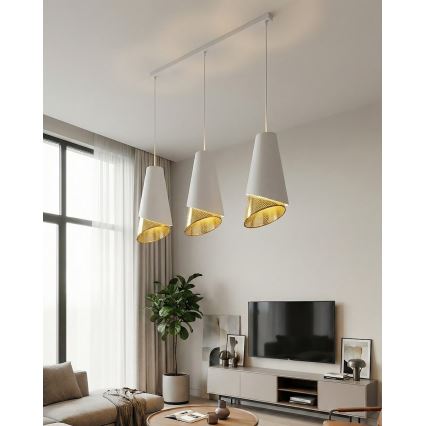 Lustră suspendată pe cablu MODA, 3x E27/15W/230V, alb/auriu