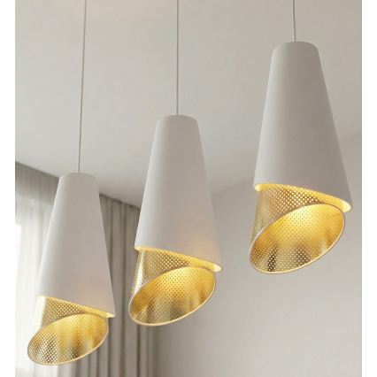 Lustră suspendată pe cablu MODA, 3x E27/15W/230V, alb/auriu